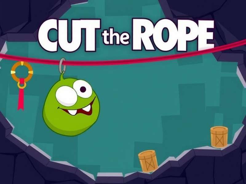 Cut the Rope gameplay screenshot showing Om Nom and candy on ropes