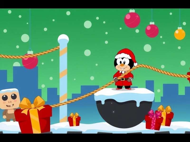 Screenshot of Cut the Rope Holiday Gift level with festive decorations