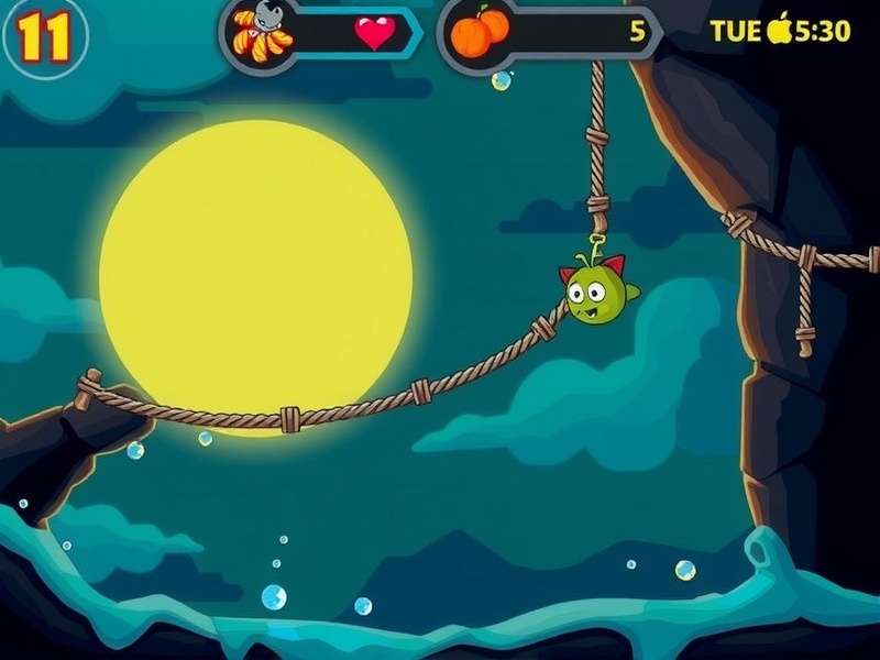 Physics diagram showing rope cutting angles and candy trajectories