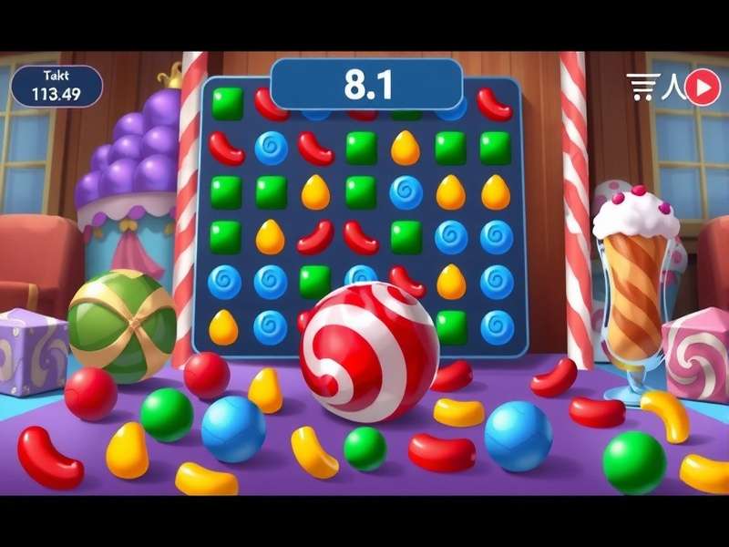 Colorful candy scattered around, representing Cut the Rope gameplay