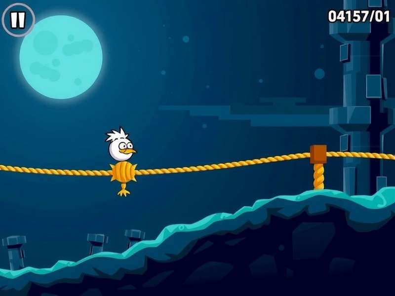 Om Nom the green creature looking happy with stars around him