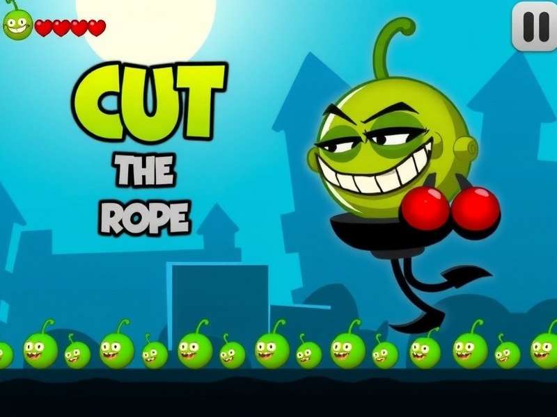 Cut The Rope 2 game screen with musical notes floating around Om Nom