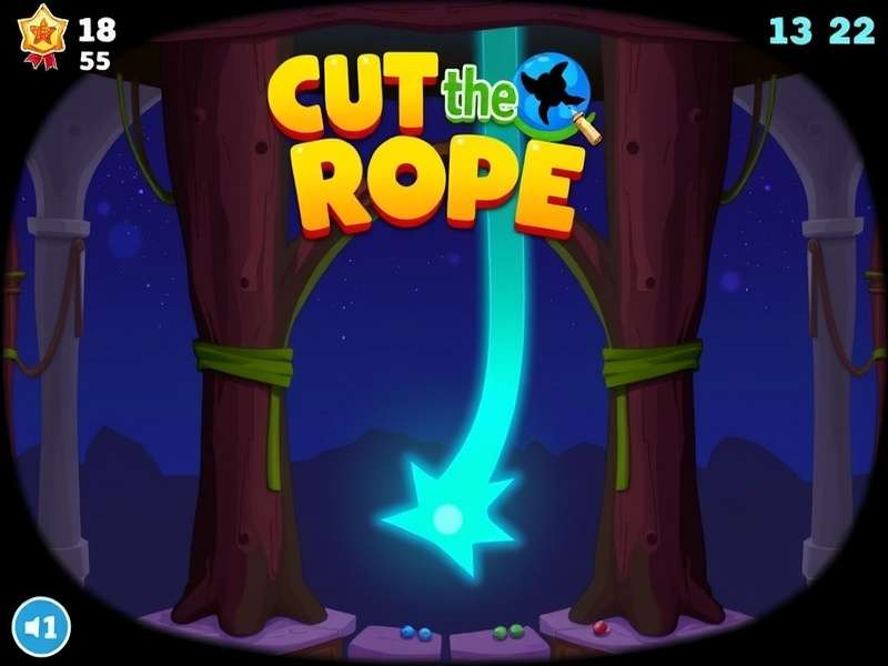 Cut The Rope Magic 3-18 gameplay screenshot showing Om Nom and candy