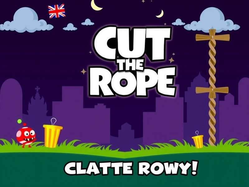 Cut The Rope gameplay on a large computer monitor with Omnom about to eat a star