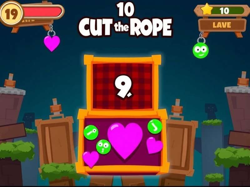 Screenshot of Cut The Rope Magic Box Level 19 showing Om Nom, bubbles, and ropes