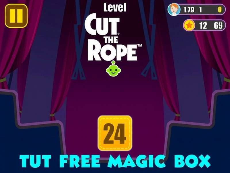 Cut the Rope Magic Box Level 24 gameplay screenshot showing Om Nom and candy