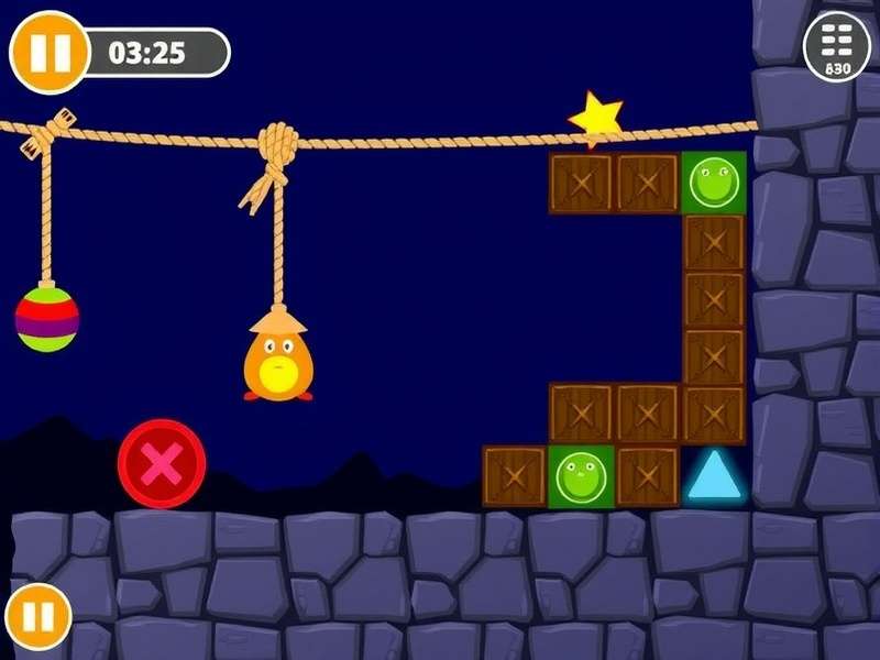 Cut The Rope level 2-21 gameplay screenshot showing Om Nom and candies