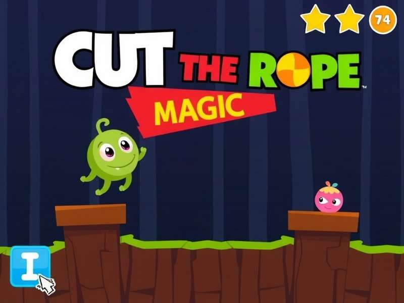 Omnom the green creature happily holding candy in a magical box setting