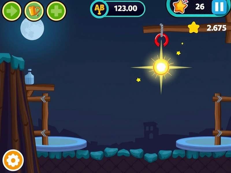 Cut The Rope gameplay screenshot showing ropes, candy, and Om Nom