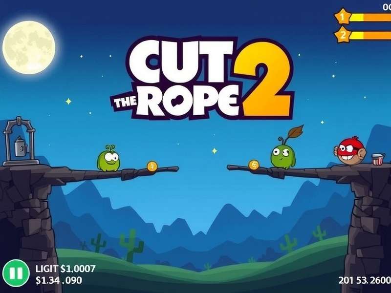 Cut The Rope 2 PC gameplay screenshot showing Om Nom and ropes