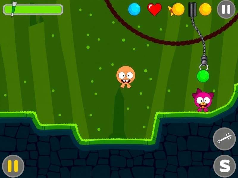 Gameplay screenshot of Cut The Rope Magic Box Level 18 showing Om Nom and candy
