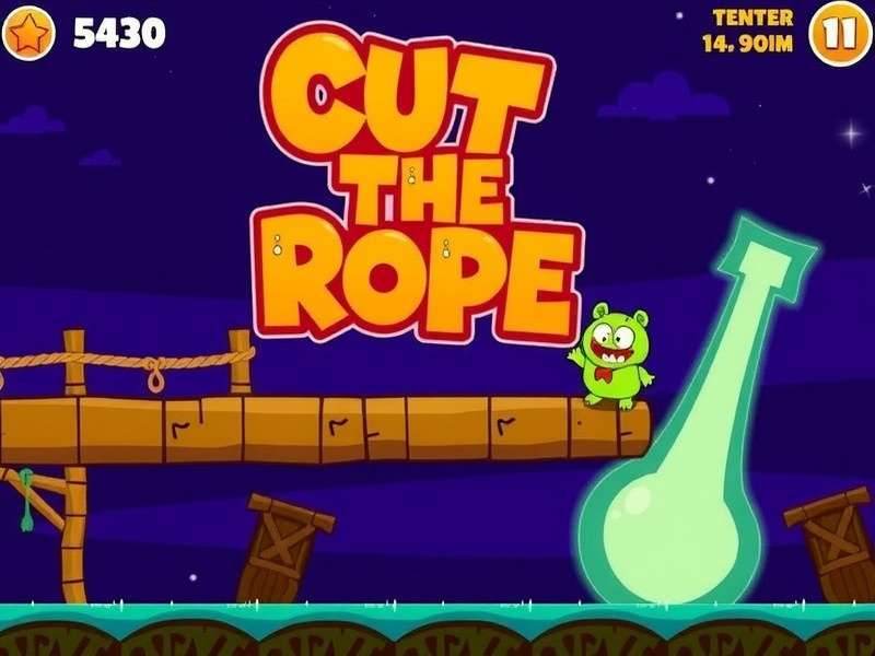 The Cut the Rope Girl character smiling next to Om Nom