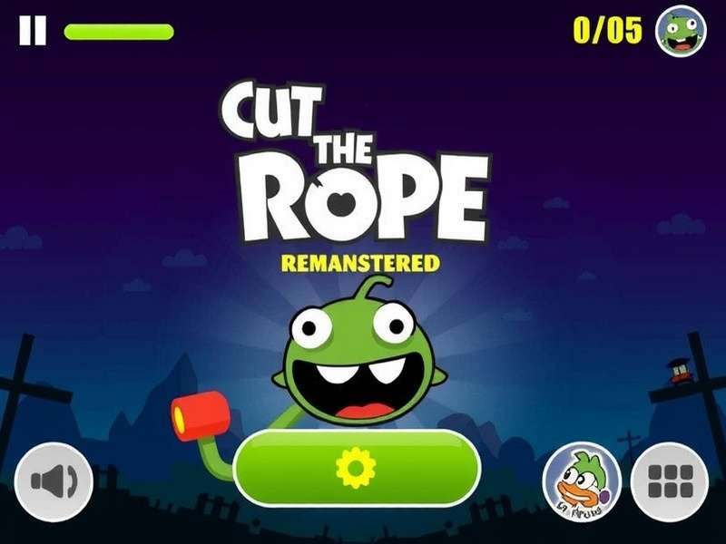 Om Nom in the remastered Cut The Rope game with enhanced graphics