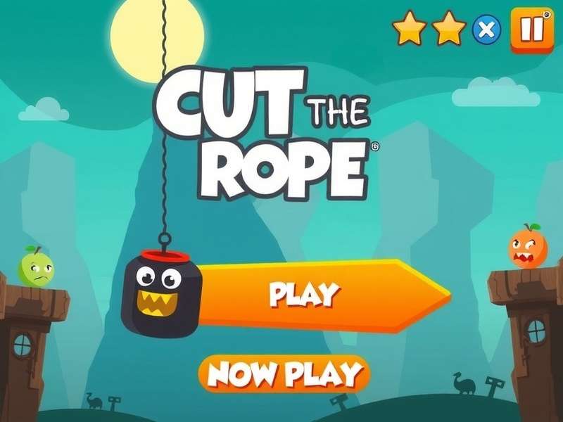 Om Nom playing Cut The Rope with candy and ropes