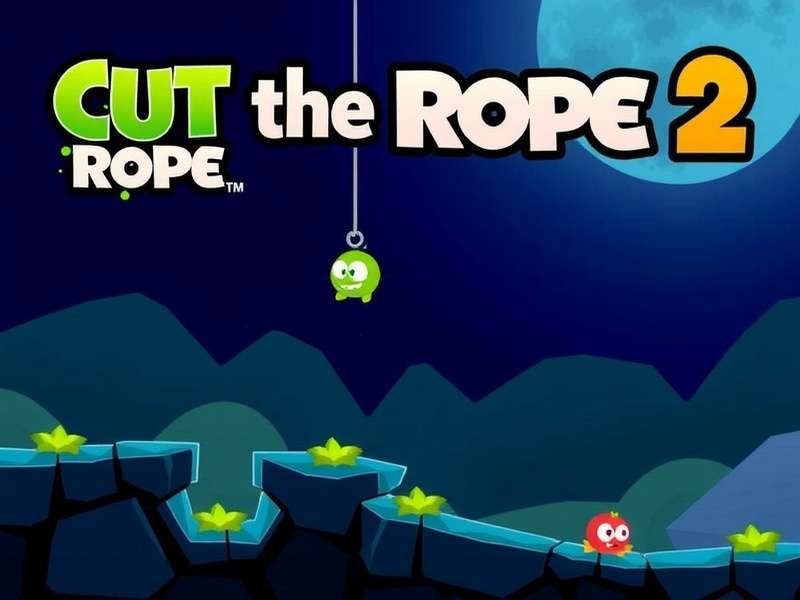Cut The Rope 2 gameplay on PC showing Om Nom catching candy