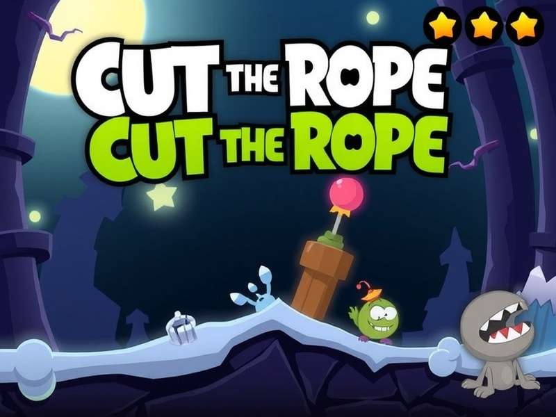 Om Nom enjoying candy from three different game boxes in Cut The Rope Triple Treat