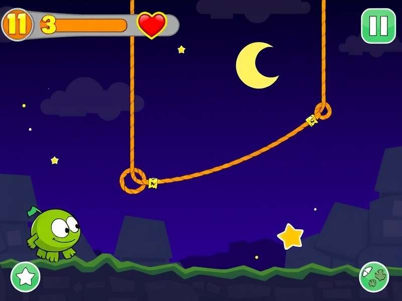 Om Nom eagerly waiting for candy in Cut the Rope gameplay