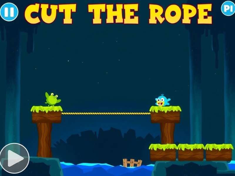 Cut The Rope game featuring Om Nom reaching for candy