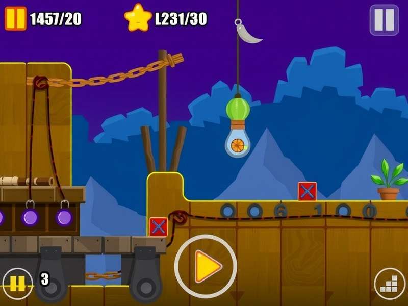 Cut The Rope Level 22 gameplay scene with Om Nom and the iconic candy rope puzzle