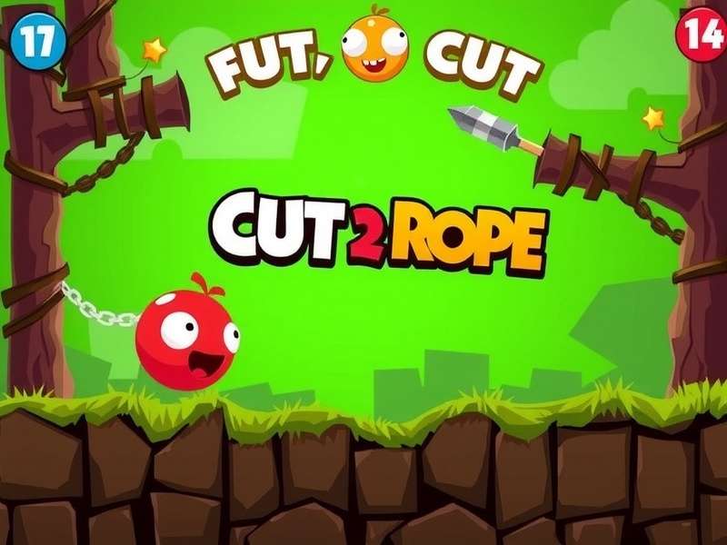 Cut The Rope 2 Online gameplay featuring Om Nom reaching for candy in a colorful jungle level