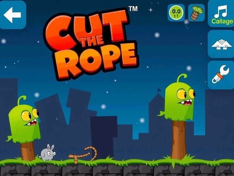 Cut The Rope Download – Omnom the green monster reaching for candy with ropes and bubbles