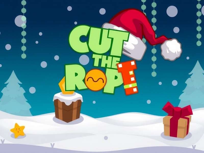 Cut The Rope Holiday Gift – Om Nom enjoying festive candy with snowflakes and gifts around